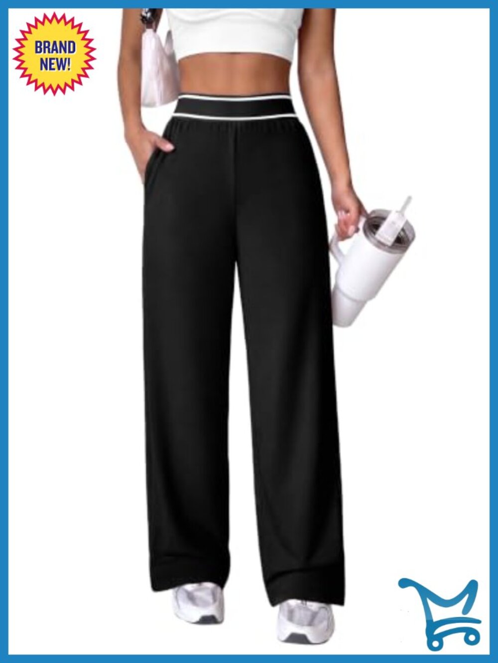 Wide Leg Track Pants Elastic High Waisted Lightweight Polyester Spandex